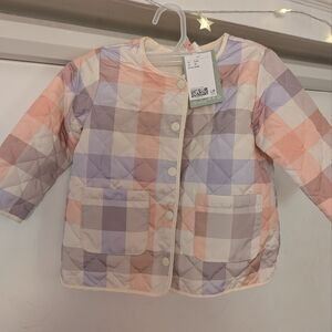 Kids Checkered Jacket - Pink, Purple, Cream
